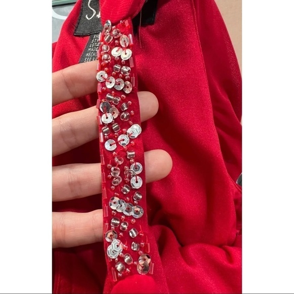 SL Fashions Sz 6 Red Tiered Ruffled Chiffon Sequin Strap Shift Dress Cocktail - Picture 7 of 8